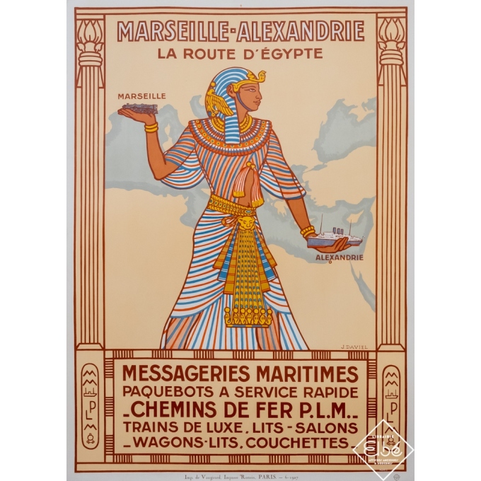 Vintage poster - J.Daviel - 1927 - Marseille Alexandrie Messageries Maritimes - 42,9 by 31,1 inches