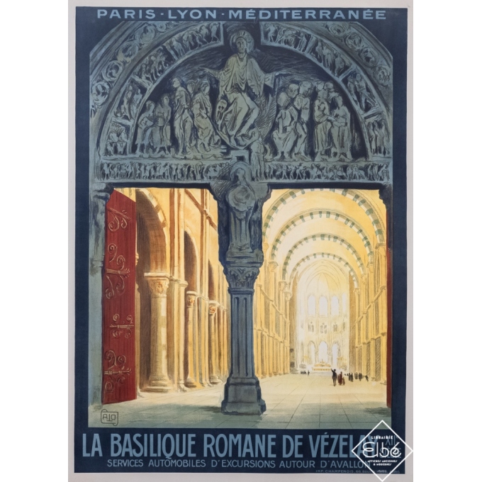 Affiche ancienne de voyage - Charles Hallo - Circa 1923 - La Basilique Romane de Vezelay - 107,5 par 78 cm