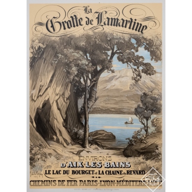 Vintage travel poster - Joseph de la Nézière - 1927 - La Grotte de Lamartine Lac du Bourget - 42,5 by 31,3 inches