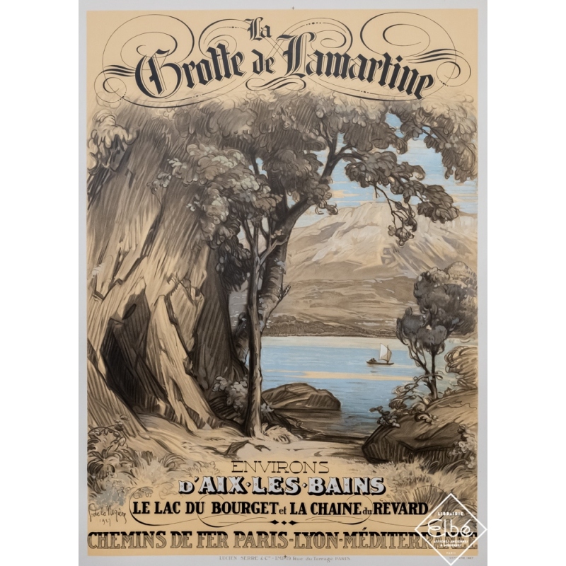 Affiche ancienne - Joseph de la Nézière - 1927 - La Grotte de Lamartine Lac du Bourget - 108 par 79,5 cm