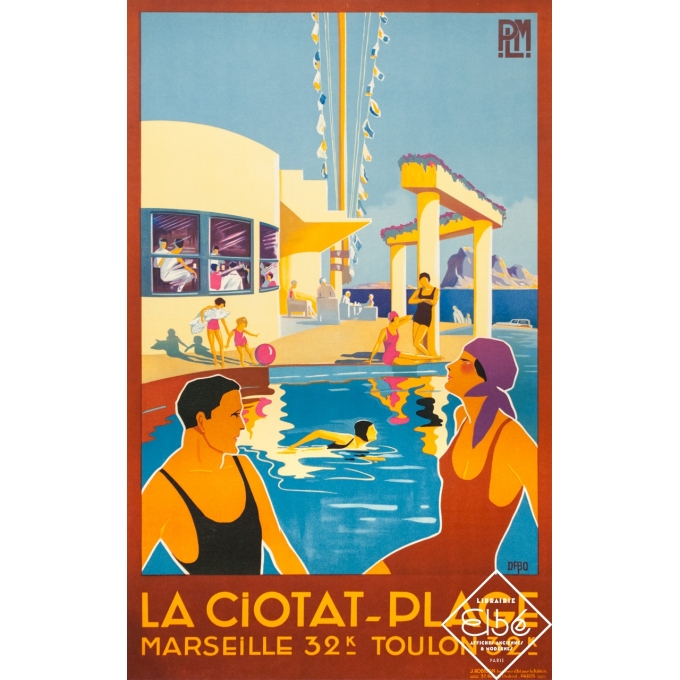 Vintage travel poster - Dabo - Circa 1930 - La Ciotat Plage Marseille Toulon PLM - 39,4 by 23,6 inches