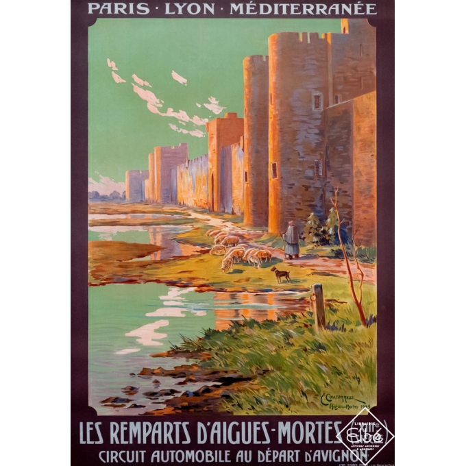 Affiche ancienne de voyage - E. Couronneau - 1923 - Les remparts d'Aigues-Mortes - PLM - 107 par 79 cm