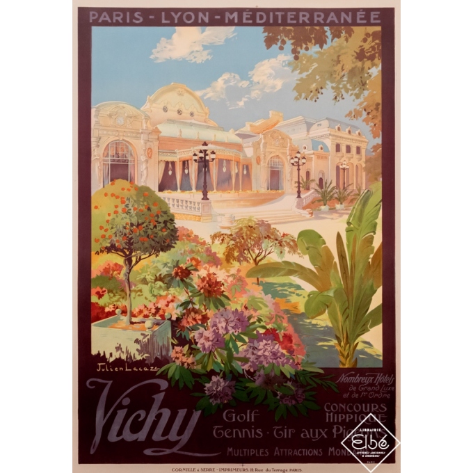 Affiche ancienne de voyage - Julien Lacaze - Circa 1920 - Vichy - PLM - 108,5 par 78 cm