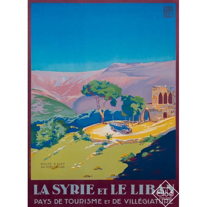 Affiche ancienne de voyage - Dabo - 1927 - La Syrie et Le Liban - Route d'Aley au pont du Cadi - 105 par 75 cm