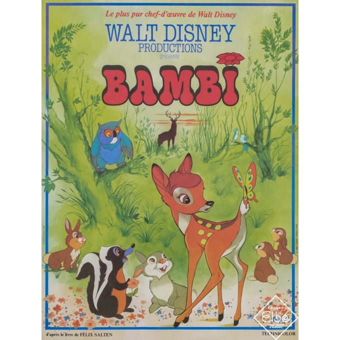 Affiche ancienne de cinéma - Walt Disney production - 1964 - Bambi - Walt Disney - 53 par 39,5 cm