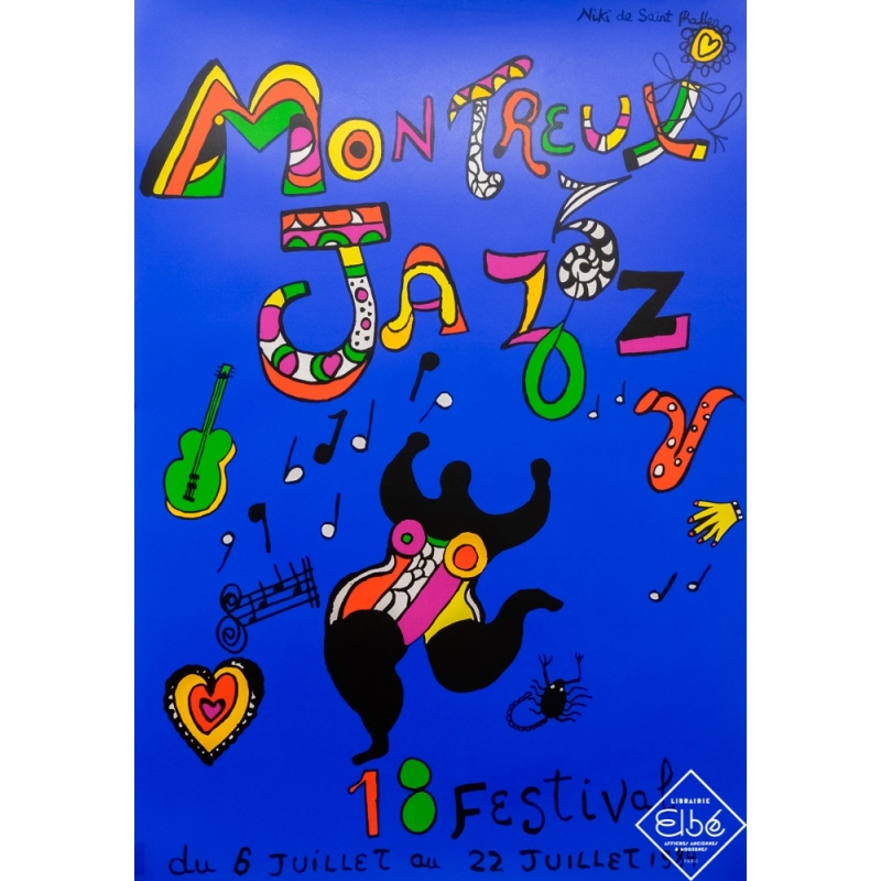 Silkscreen poster - Niki de Saint Phalle - 1984 - Festival jazz - Montreux festival - 1984 - 18eme édition - 39,4 by 27,4 inches
