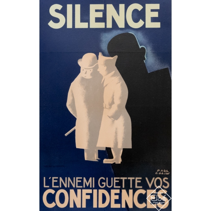 Affiche ancienne originale - Paul Colin - 1944 - Silence l'ennemi guette vos confidences - 60,2 par 38 cm