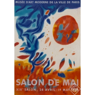 Affiche ancienne d'exposition - Gustave Singier - 1963 - Musée d'art moderne Paris - 19e salon 1963 - 64,5 par 44,5 cm