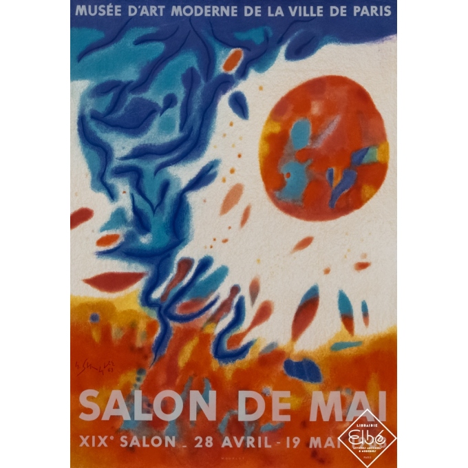 Affiche ancienne d'exposition - Gustave Singier - 1963 - Musée d'art moderne Paris - 19e salon 1963 - 64,5 par 44,5 cm