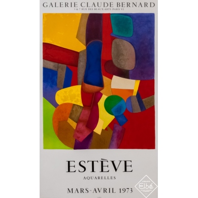 Affiche ancienne d'exposition - Maurice Estève - 1973 - Estève - Galerie Claude Bernard - 90,5 par 53,5 cm