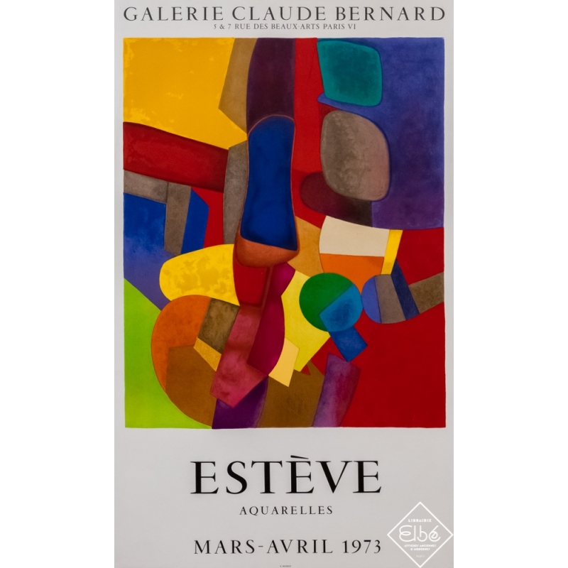 Affiche ancienne d'exposition - Maurice Estève - 1973 - Estève - Galerie Claude Bernard - 90,5 par 53,5 cm