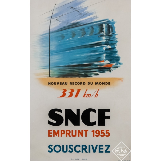 Affiche ancienne de voyage - Rousset - 1955 - SNCF - nouveau record du monde - 95 par 60,5 cm