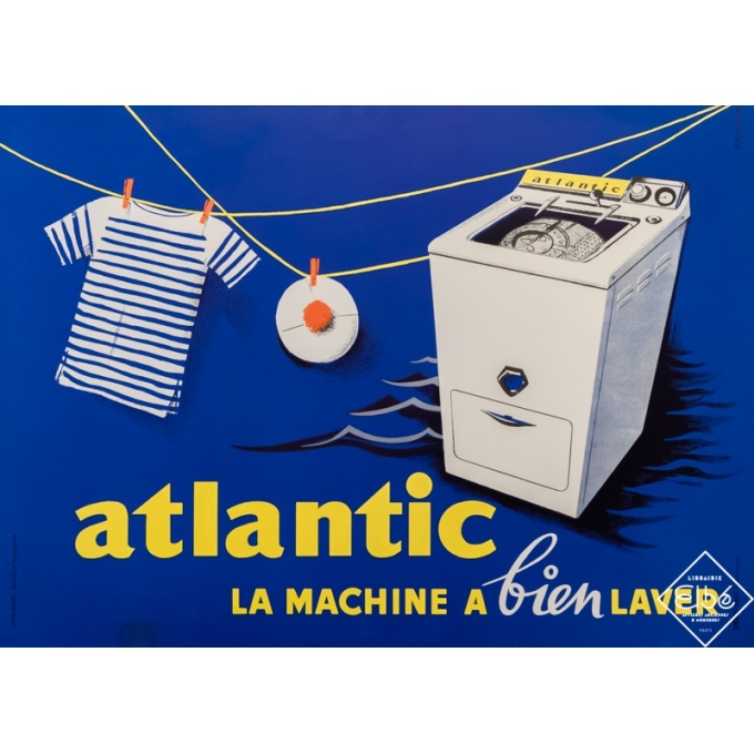 Affiche ancienne de publicité - RG Soeur - Circa 1950 - Atlantic - la machine à bien laver - 58 par 80,5 cm