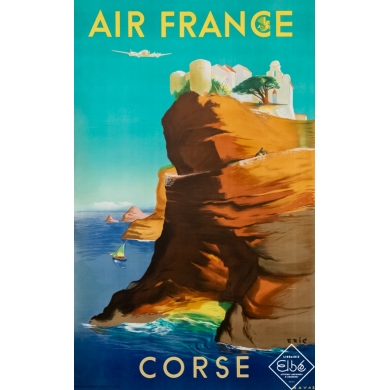 Affiche ancienne de voyage - Eric - 1949 - Air France Corse - 100 par 60 cm