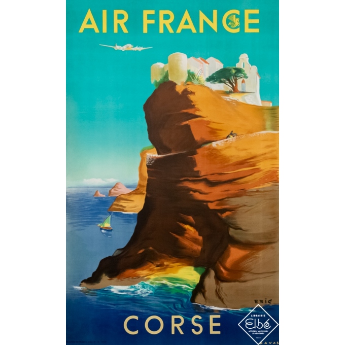 Affiche ancienne de voyage - Eric - 1949 - Air France Corse - 100 par 60 cm