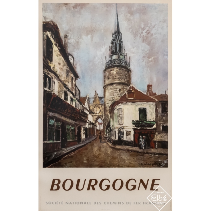 Vintage travel poster - H.de Waroquier - 1949 - La Bourgogne - SCNF - 39,4 by 24,8 inches