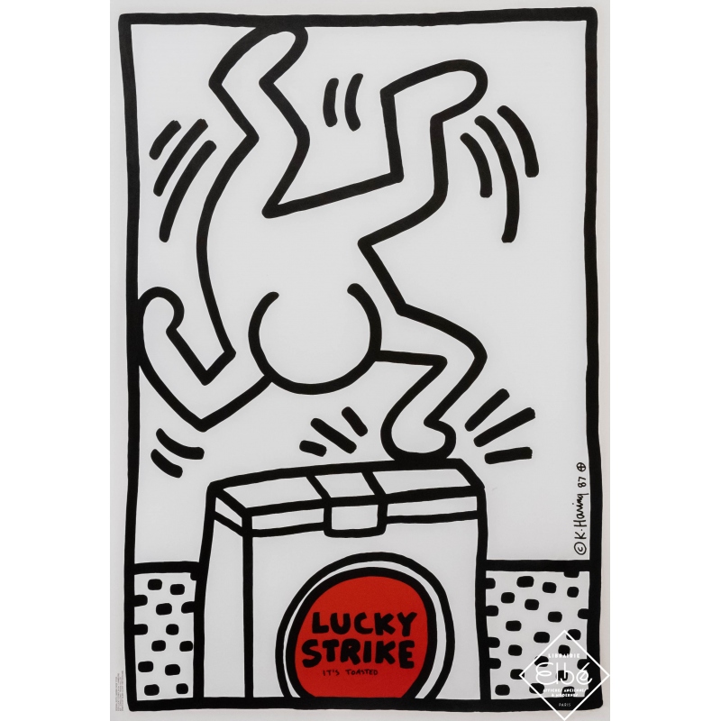 Affiche sérigraphiée originale - Keith Haring - 1987 - Lucky Strike - It's Toasted (blanche) - 101 par 70 cm