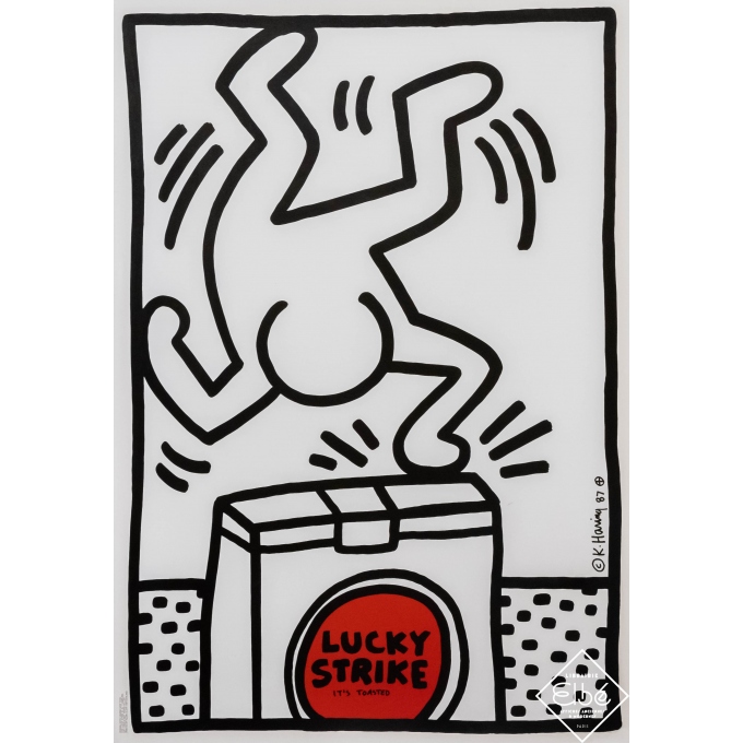 Affiche sérigraphiée originale - Keith Haring - 1987 - Lucky Strike - It's Toasted (blanche) - 101 par 70 cm