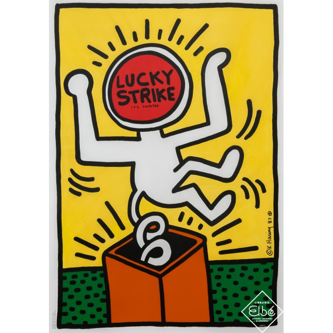 Affiche sérigraphiée originale - Keith Haring - 1987 - Lucky Strike - It's Toasted (jaune et verte) - 101 par 70,5 cm