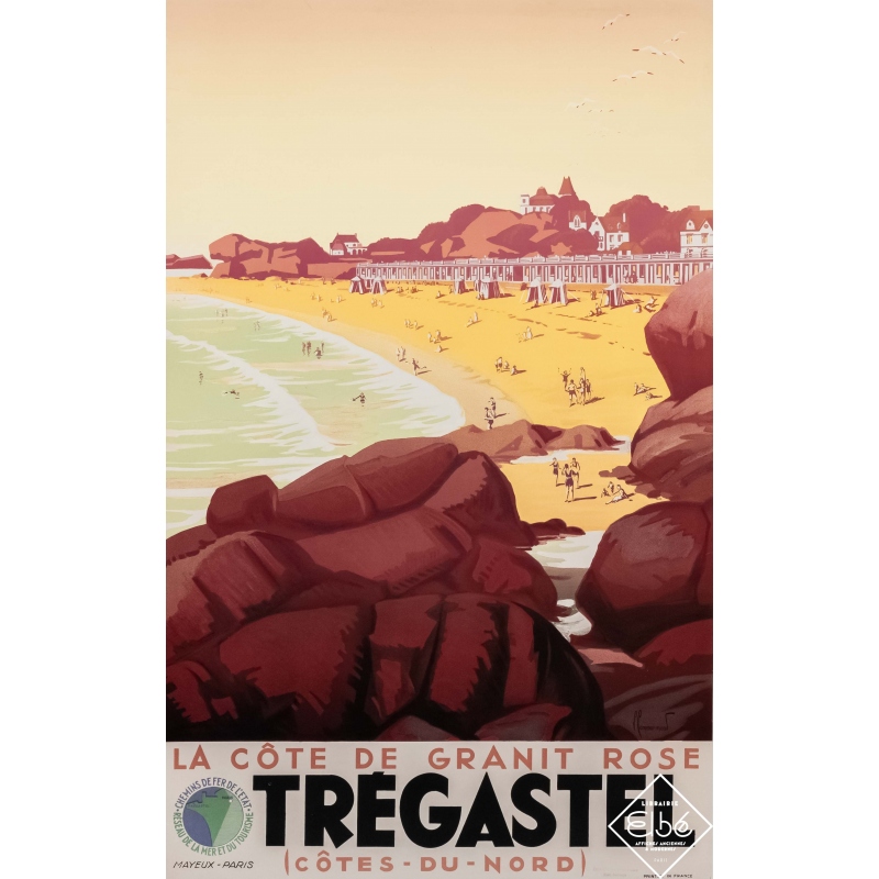 Affiche ancienne de voyage - Pierre Commarmond - Circa 1930 - Trégastel - La côte de granit rose - 99,5 par 62,5 cm
