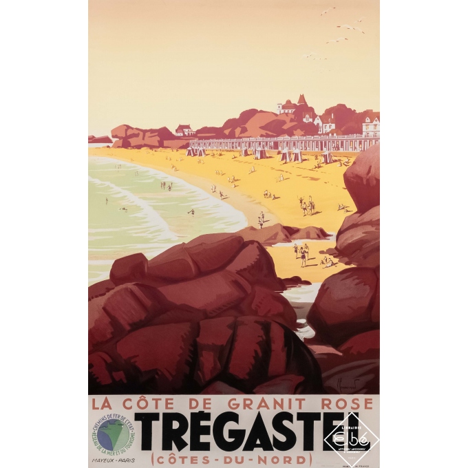 Affiche ancienne de voyage - Pierre Commarmond - Circa 1930 - Trégastel - La côte de granit rose - 99,5 par 62,5 cm