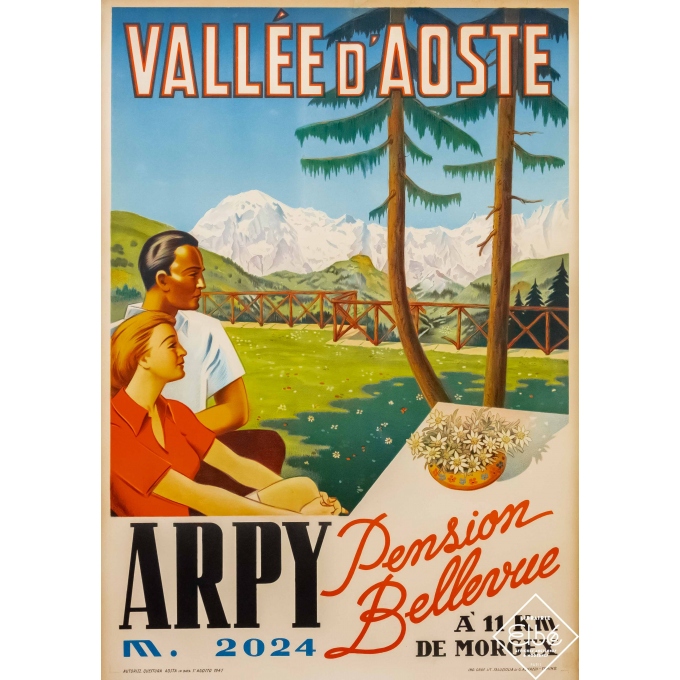 Vintage travel poster - anonyme - 1947 - Vallée d'Aoste - Arpy - Morgex - 39,4 by 27,6 inches