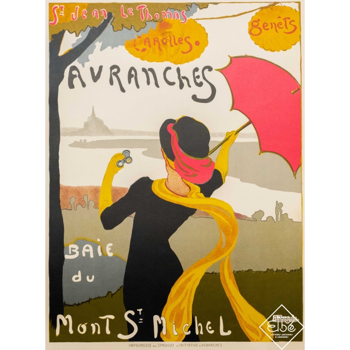 Affiche ancienne de voyage - A. Bergevin - 1925 - Avranches - Mont Saint Michel - 112,5 par 72,5 cm