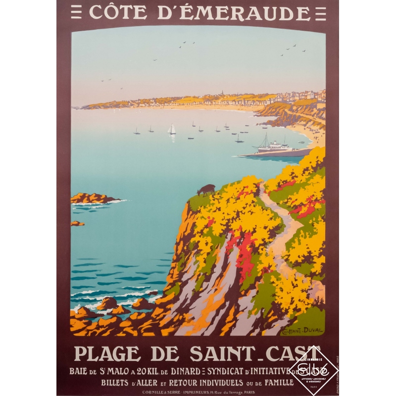 Vintage travel poster - Constant Duval - 1920 - Plage de Saint-Cast - Côte d'émeraude - 41,5 by 29,9 inches