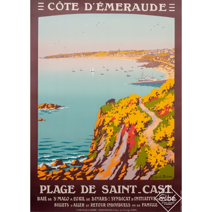 Affiche ancienne de voyage - Constant Duval - 1920 - Plage de Saint-Cast - Côte d'émeraude - 105,5 par 76 cm