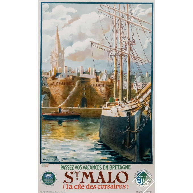 Affiche ancienne de voyage - Hildenbrand - 1933 - Saint-Malo - La cité des corsaires - 100 par 62 cm