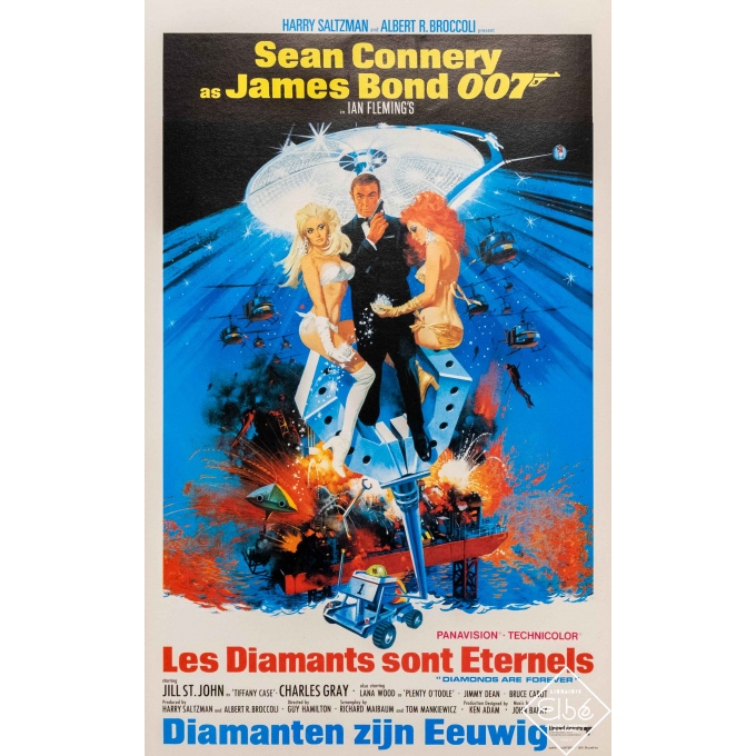 Original vintage movie poster - United Artists - 1971 - James Bond - Les Diamants sont Eternels - 24 by 14,6 inches