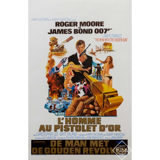 Affiche ancienne de cinéma - United Artists - 1974 - James Bond 007 - l'Homme au pistolet d'or - 55 par 35,5 cm