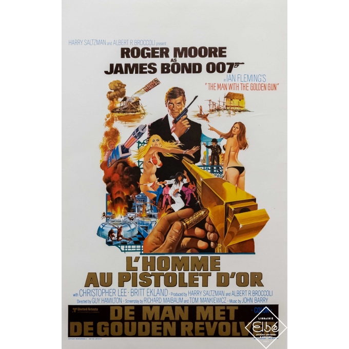 Original vintage movie poster - United Artists - 1974 - James Bond 007 - l'Homme au pistolet d'or - 21,6 by 14 inches