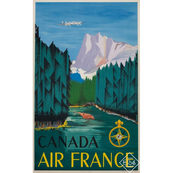 Affiche ancienne de voyage - Jean Doré - 1951 - Air France Canada - 100 par 60 cm