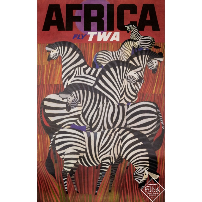 Vintage travel poster - David Klein - 1967 - Africa TWA - Afrique - 39,8 by 25 inches