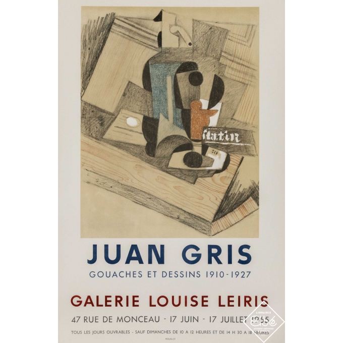 Affiche ancienne d'exposition - Juan Gris  - 1965 - Juan Gris - Galerie Louise Leiris - 69 par 46,5 cm