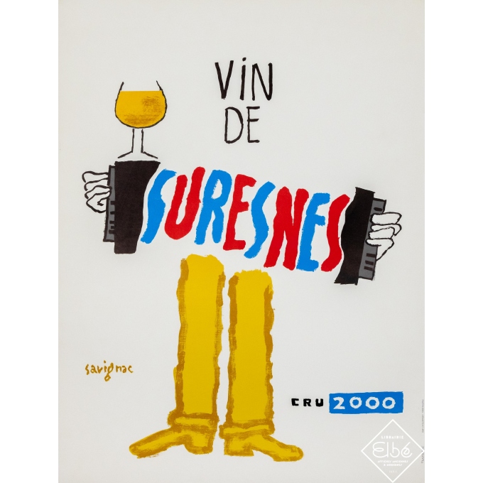 Vintage advertising poster - Savignac - 2000 - Vin de Suresnes - Cru 2000 - 24,6 by 18,5 inches