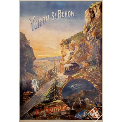 Vintage travel poster - Louis Guerry - 1899 - Voiron Saint Béron - Grande Chartreuse - 42,1 by 28,7 inches