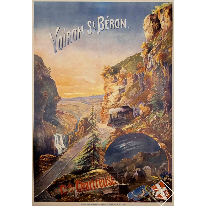 Vintage travel poster - Louis Guerry - 1899 - Voiron Saint Béron - Grande Chartreuse - 42,1 by 28,7 inches