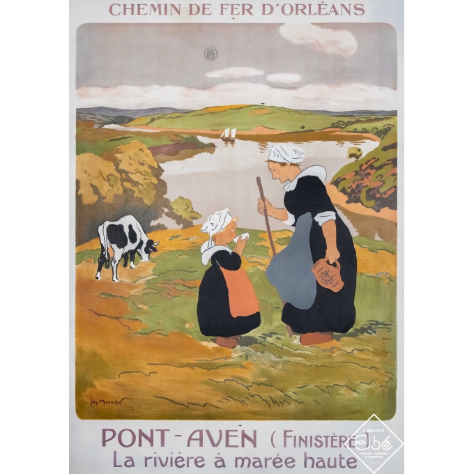 Affiche ancienne de voyage - Georges Meunier - 1914 - Pont-Aven la rivière à marée haute  - 103 par 73,5 cm