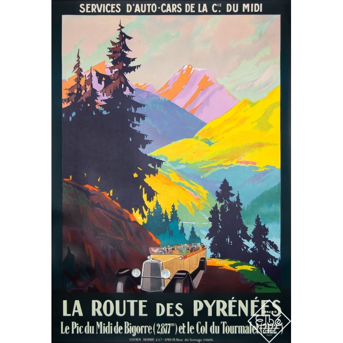 Vintage travel poster - Commarmond - 1930 - La Route des Pyrénées - 41,3 by 28,9 inches