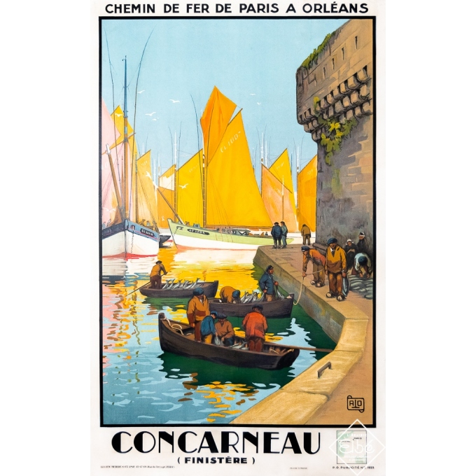 Affiche ancienne de voyage - Charles Hallo - 1933 - Concarneau - Finistère - 100 par 63 cm
