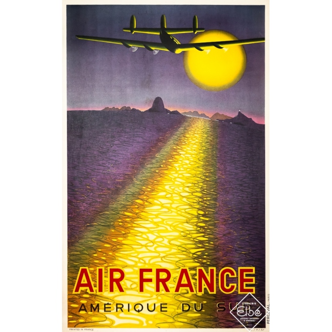 Affiche ancienne de voyage - Victor Vasarely - 1946 - Air France - Amérique du Sud - 100 par 62,5 cm