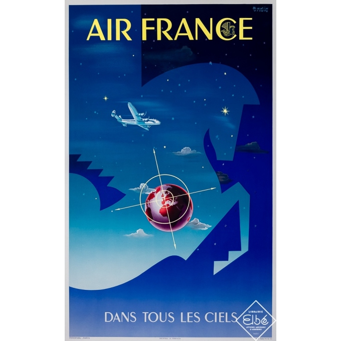 Vintage travel poster - Badia - 1948 - Air France Dans Tous Les Ciels - 39,4 by 24,6 inches