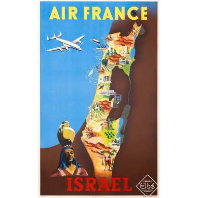 Vintage travel poster - Renluc - 1951 - Air France Israel - 39,4 by 23,6 inches