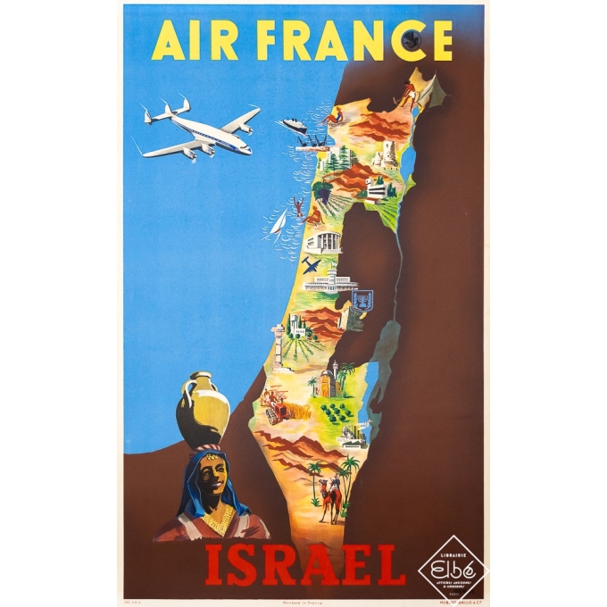 Affiche ancienne de voyage - Renluc - 1951 - Air France Israel - 100 par 60 cm