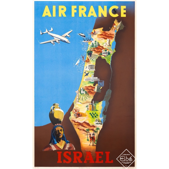 Vintage travel poster - Renluc - 1951 - Air France Israel - 39,4 by 23,6 inches