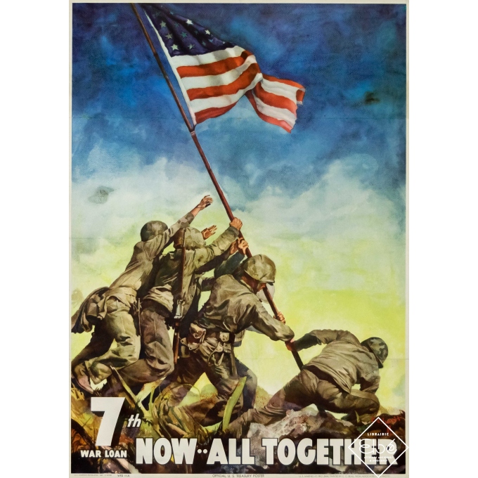 Affiche ancienne de publicité - C.C. Beall Associated Press Photo - 1945 - 7th War Loan Iwo Jima - 67 par 46 cm