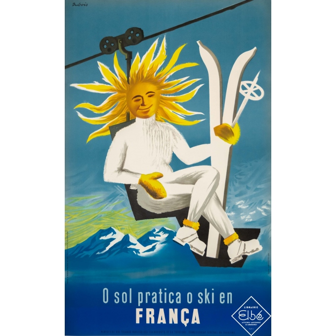 Affiche ancienne de voyage - Dubois - Circa 1950 - Ski en France - 101 par 62 cm