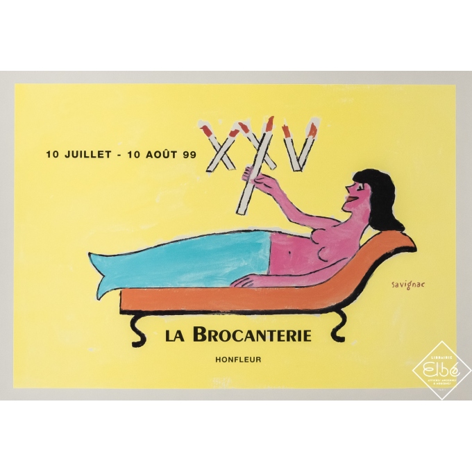 Affiche ancienne d'exposition - Savignac - 1999 - Savignac la brocanterie Honfleur - 65 par 50 cm